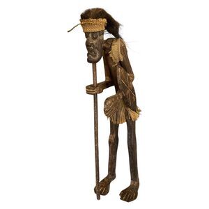 Wood Warrior Tribal Sculpture Statue‎ of Native Man African Hand Carved 23 in